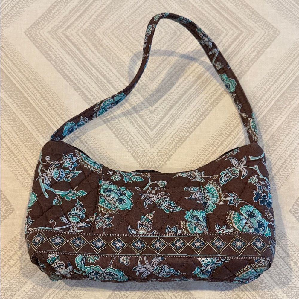 Croft & Barrow Brown Teal Quilted Floral Shoulder Bag Small